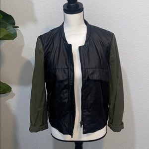 Faux Leather Jacket with Olive Sleeves